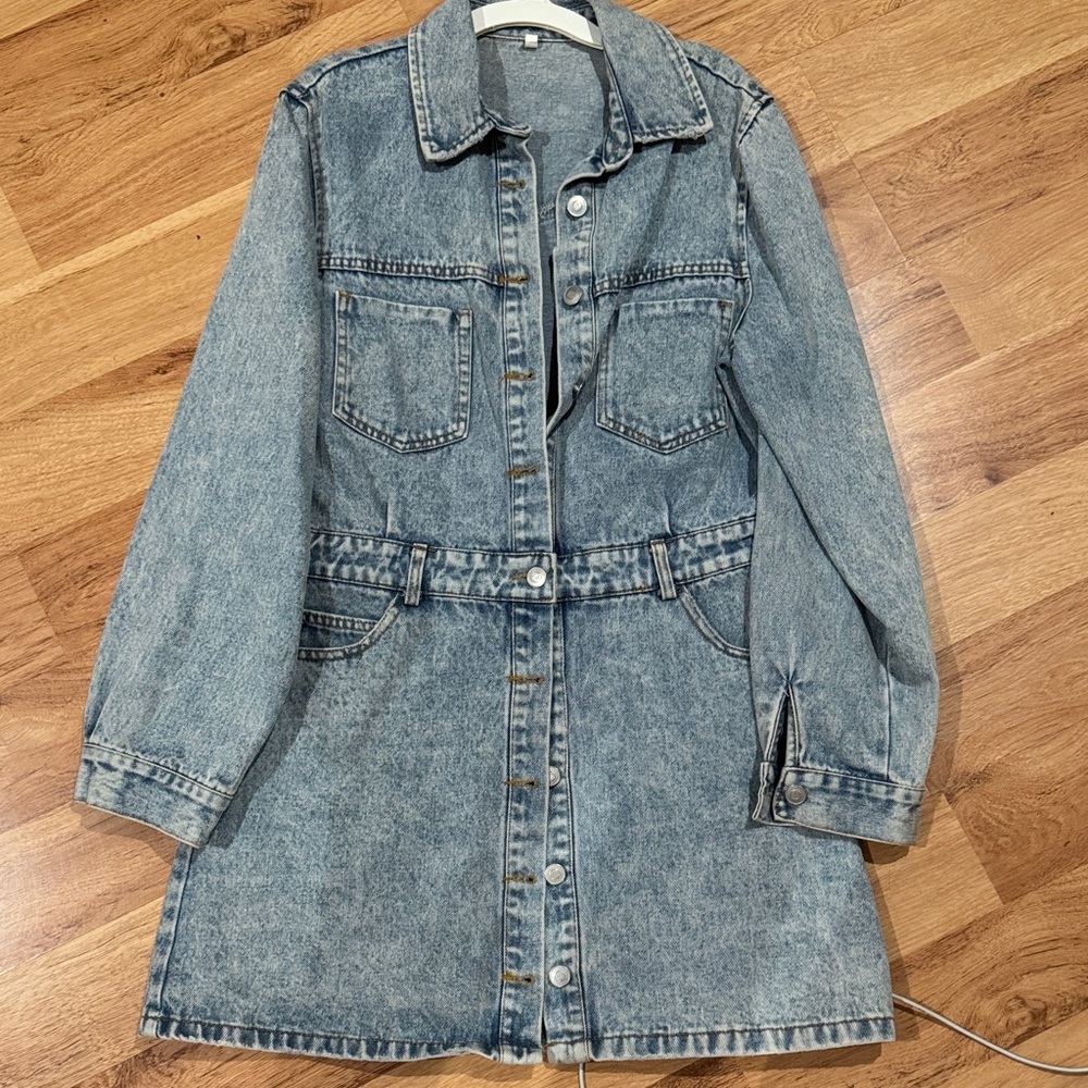 Denim Button-Front Jacket Dress - Light Blue